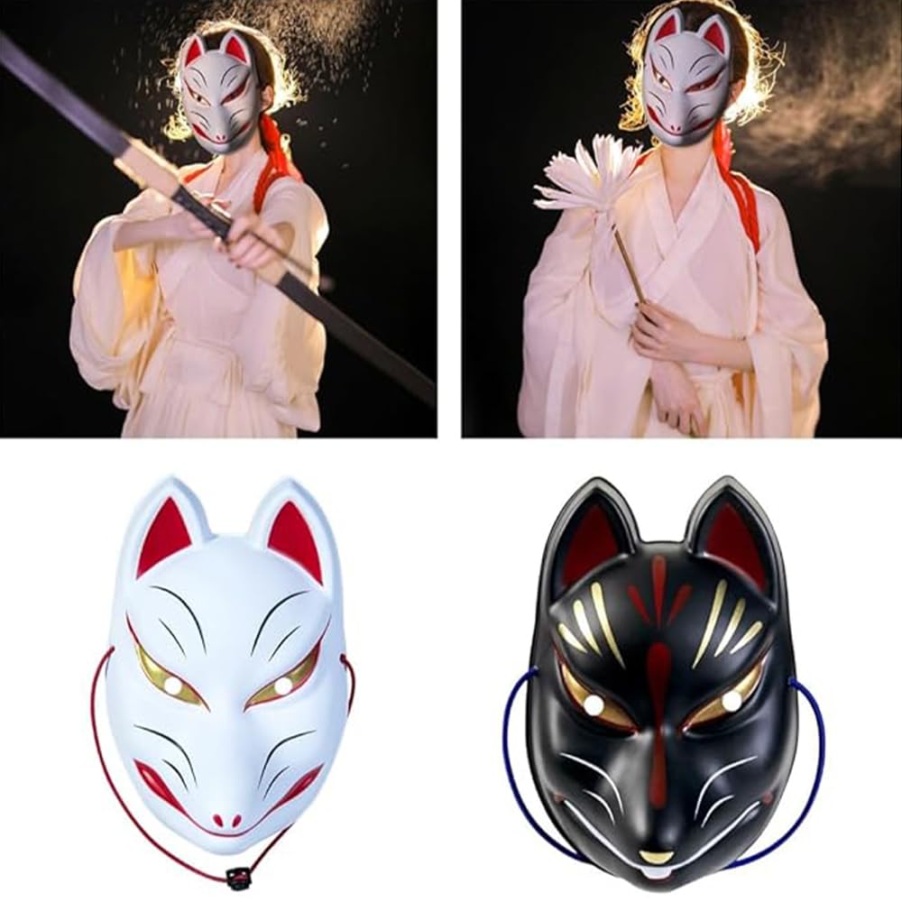 Fox Mask Halloween Tenko Hannya Cosplay Cosplay Moe Halloween Event White and One [vrunyuoi] Set, Japanese-Style Mask, White, Unisex, Mask, Prop,
