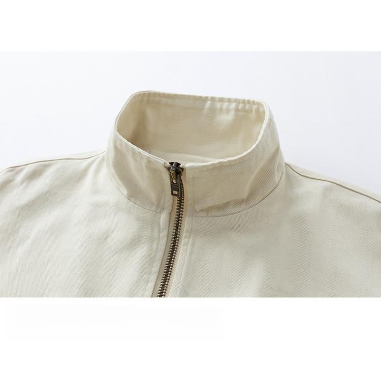 Minimalist Cotton Jacket Men's 2026 Workwear Jacket Washed Do Old Stand-up Collar Men's Spring and Fall Clothes Breathable Work Casual Jacket