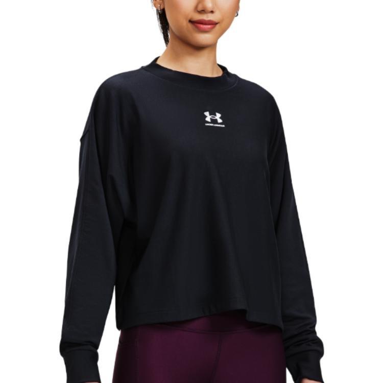 (WMNS) Under Armour Logo Rival Terry Oversized Crew 'Black' Women's 1376995-001