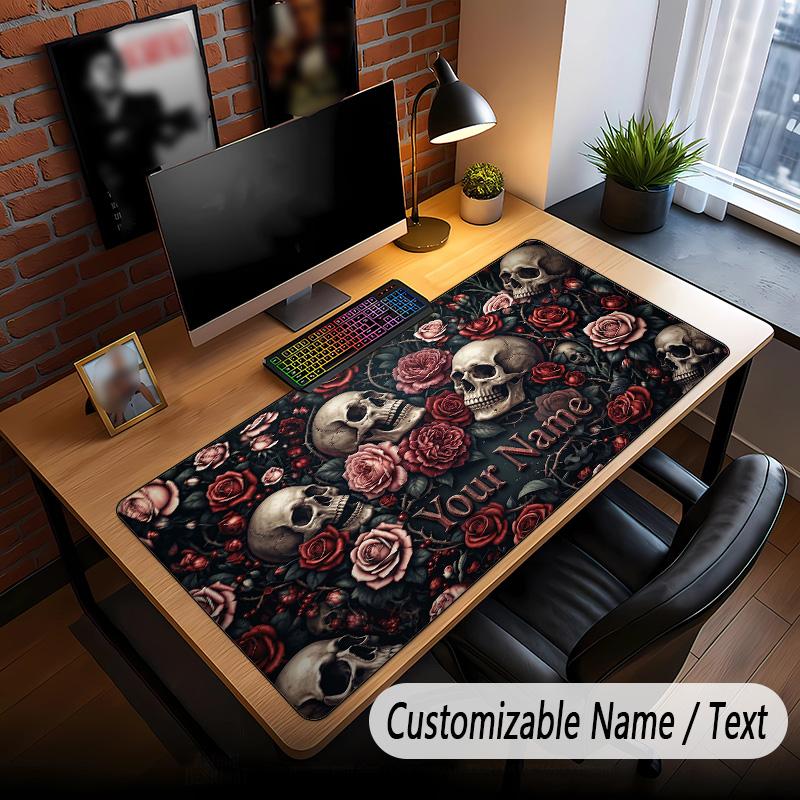 Skull Gothic Theme Custom Mouse Pad Personalized With Name Text Customized Desk Mat For Office Home Decor