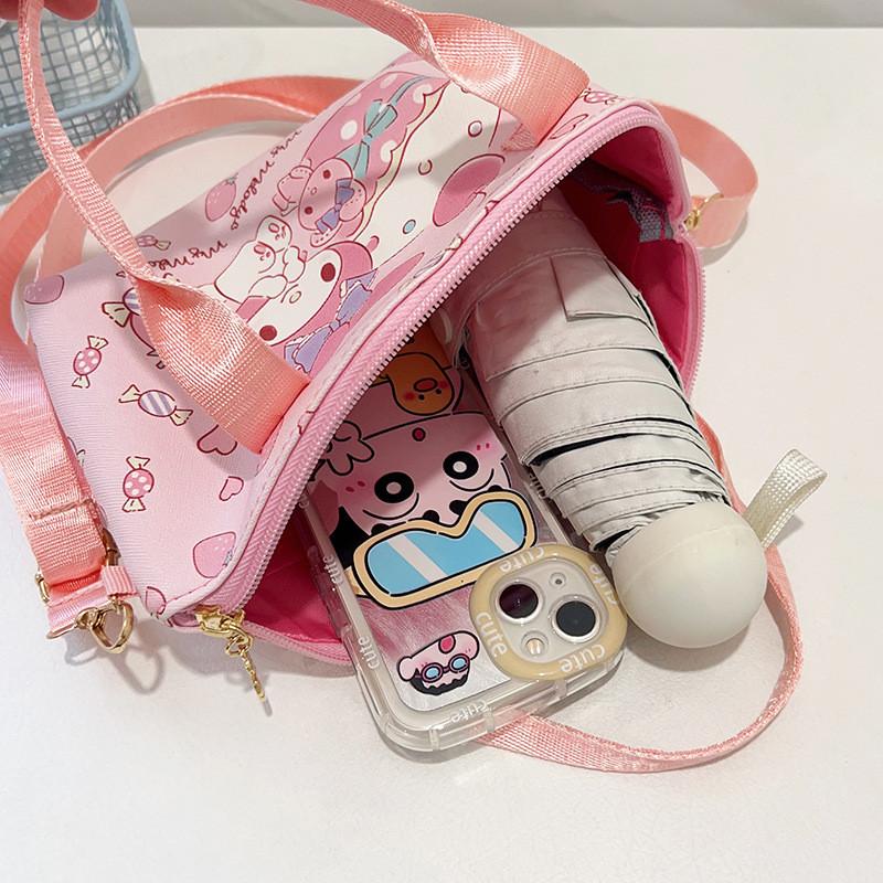 Minnie Kuromi Cinnamoroll Hello Kitty Melody Cartoon Leather Crossbody Bag With Pu Material For Casual Day Use