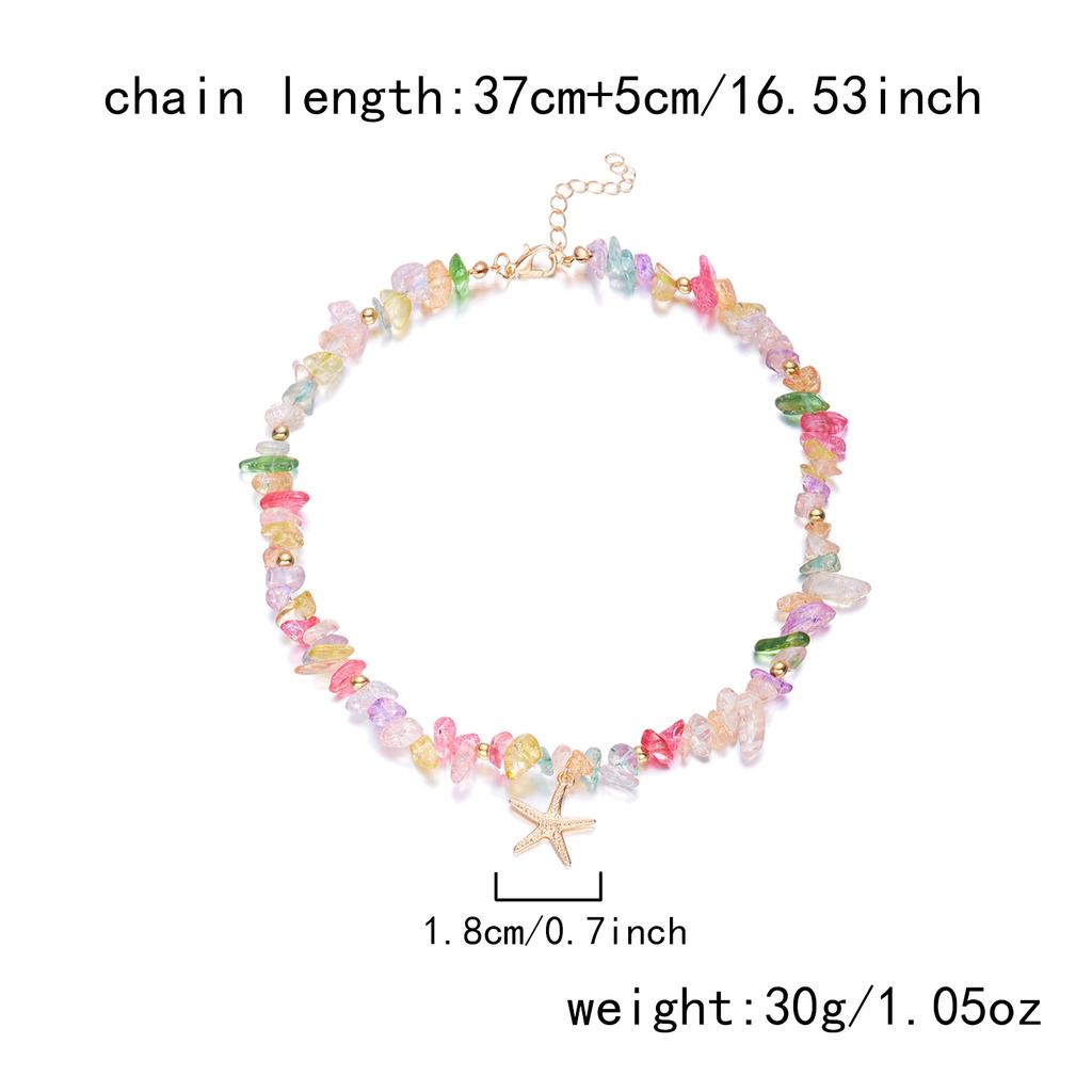 Bohemian Colorful Natural Crushed Stone Choker for Women Creative Crystal Beaded Starfish Pendant Necklace Beach Jewelry Gift