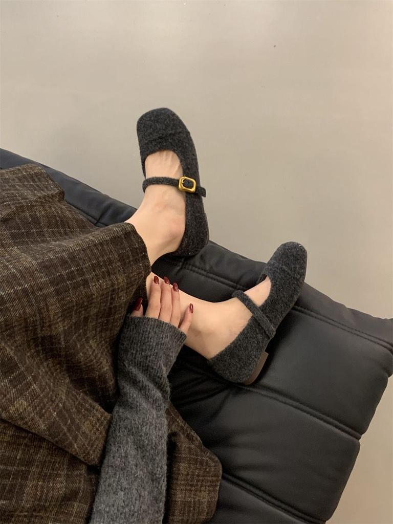 Hochwertige flauschige Schuhe für Damen, neue Herbst- und Winter-Retro-Temperament-Ballerinas