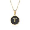 English letter oiled necklace, European and American trend titanium steel chain, round gold letter pendant collarbone chain