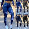 Damen High Waist Hochelastische Imitat-Denim Leggings Einfarbig Fitness Sport Yoga Hose