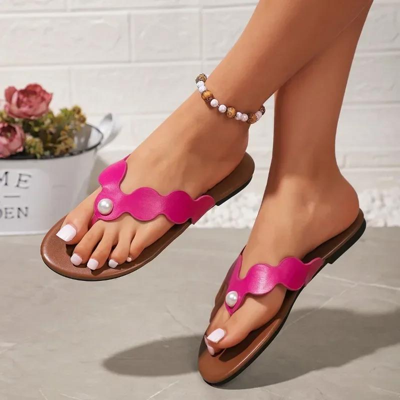 

Обувь женская 2024 Вьетнамки женские тапочки уличные пляжные тапочки женские с круглым носком на плоской подошве с большими размерами лаконичные женские сандалии 43