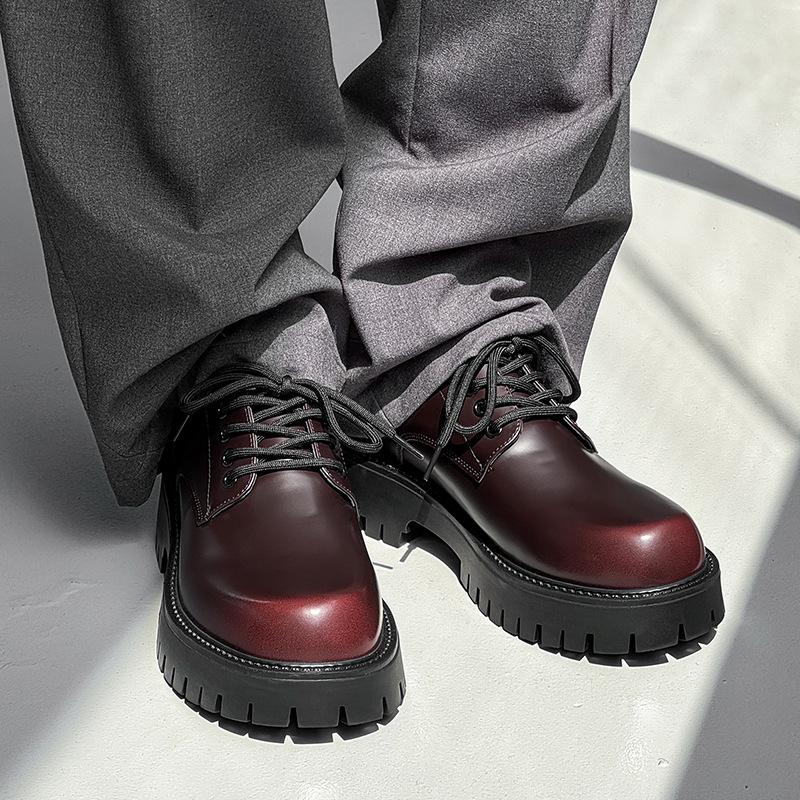 

Platform spring and summer new niche Derby shoes men s height increase big head casual small leather shoes black tooling shoes 3138-E 46 красный