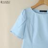 ZANZEA Damen Sommer Rundhals Einfarbig Lässig Kurzarm Bluse