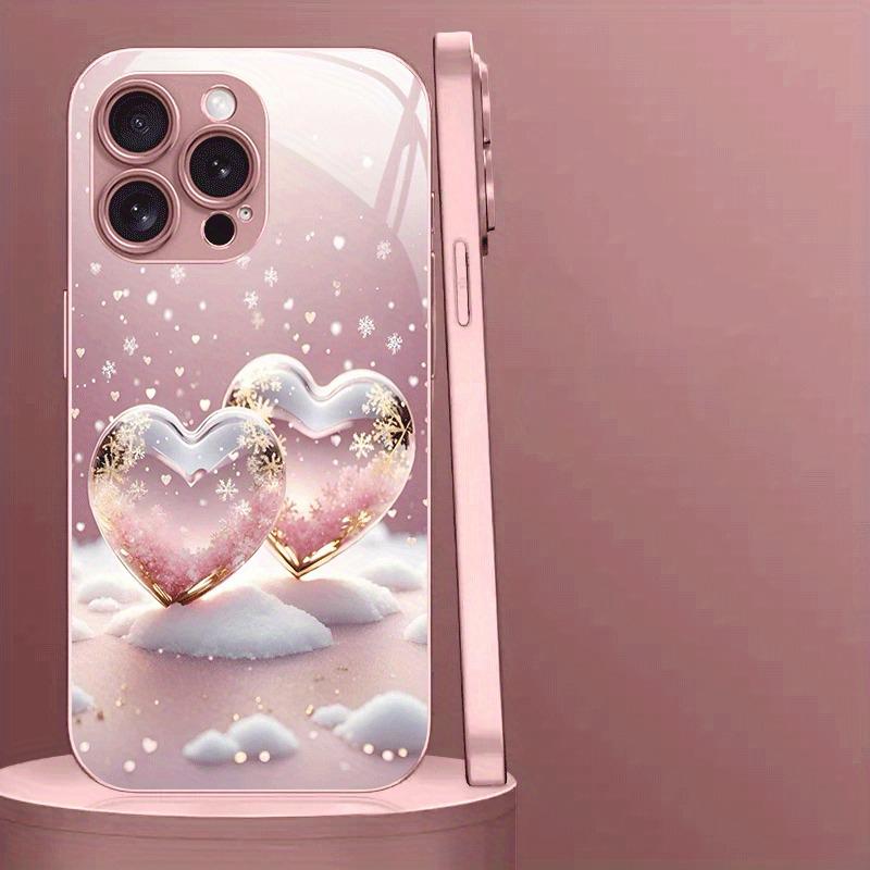Herzförmiges Schneeflockenmuster Metallische Farbe Glas-Handyhülle Für iPhone 17 Pro Max 11 12 13 14 15 16 Plus 16E 17 Air Cover