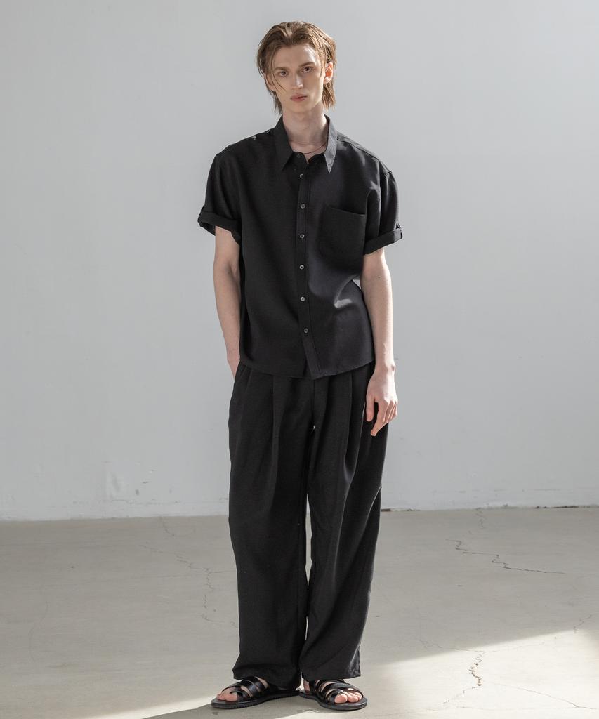 Dekkoloso [Set] Cool Linen-Like Short Sleeve Set [Black]