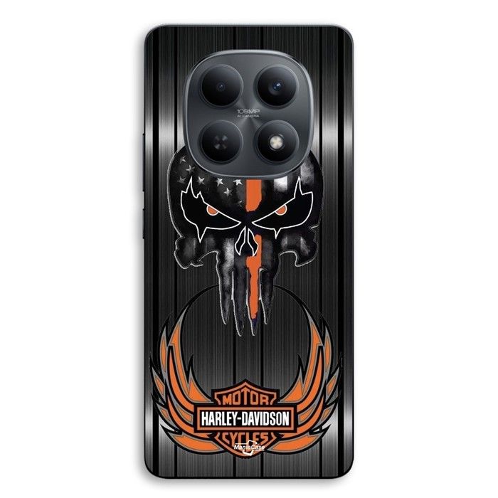 Handyhülle - MANIACASE - Xiaomi Redmi Note 15 5G - Silikon TPU - Harley Davidson Totenkopf - grauer Hintergrund grau