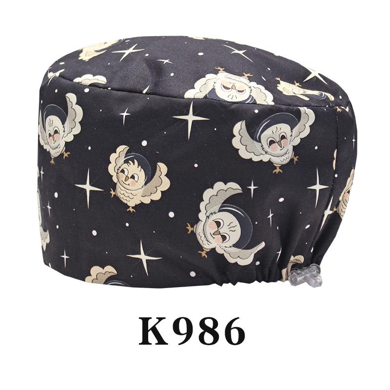 Cartoon Printed Nursing Caps Men Women Medical Hats Adjustable Long Hair Pet Dental Clinic Doctors Scrub Hat