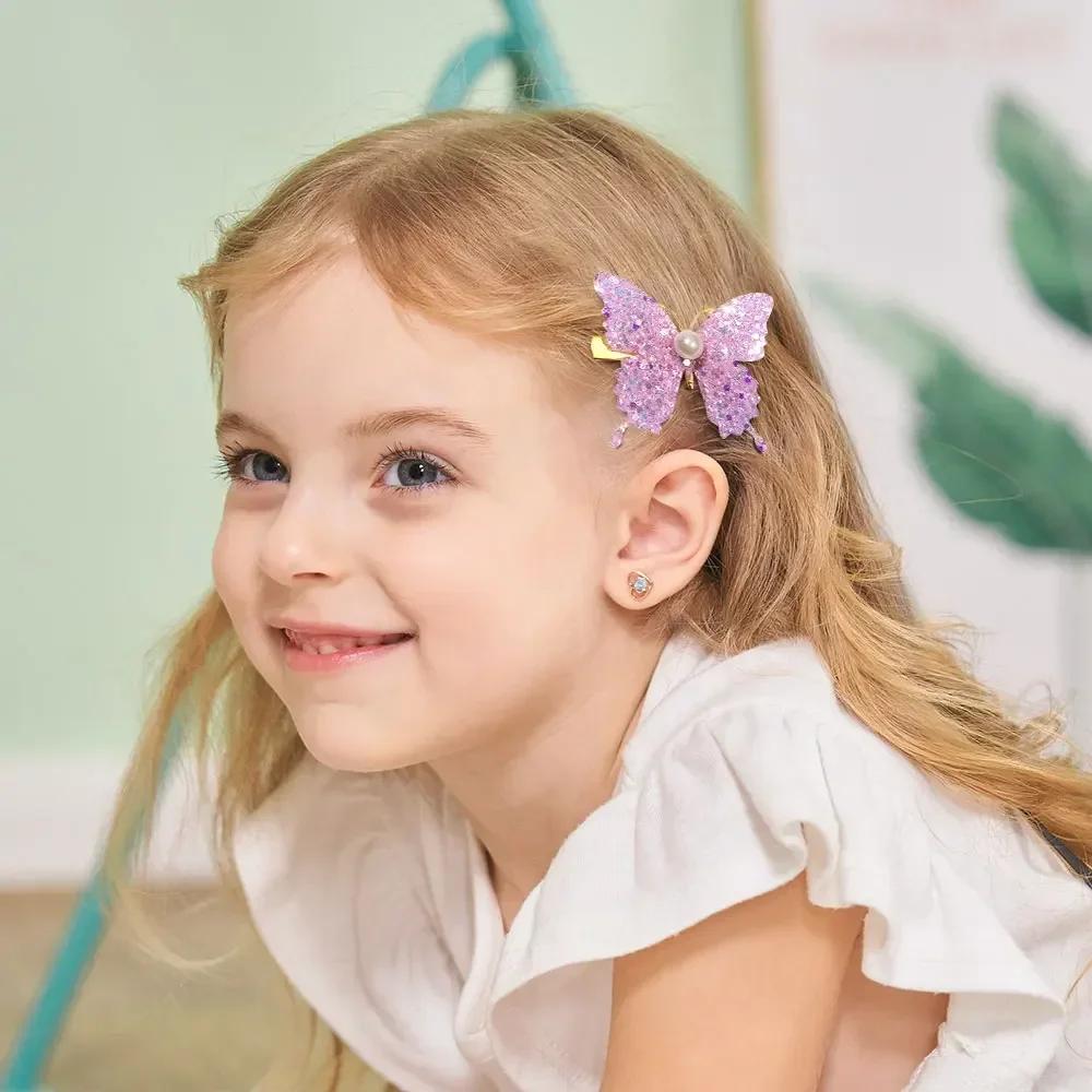 6Pcs Korean Style Sequin Butterfly Hair Clip Pearl Metal Bow Hair Bangs Hairgripes Women Girl Fashionable Hair Accessories