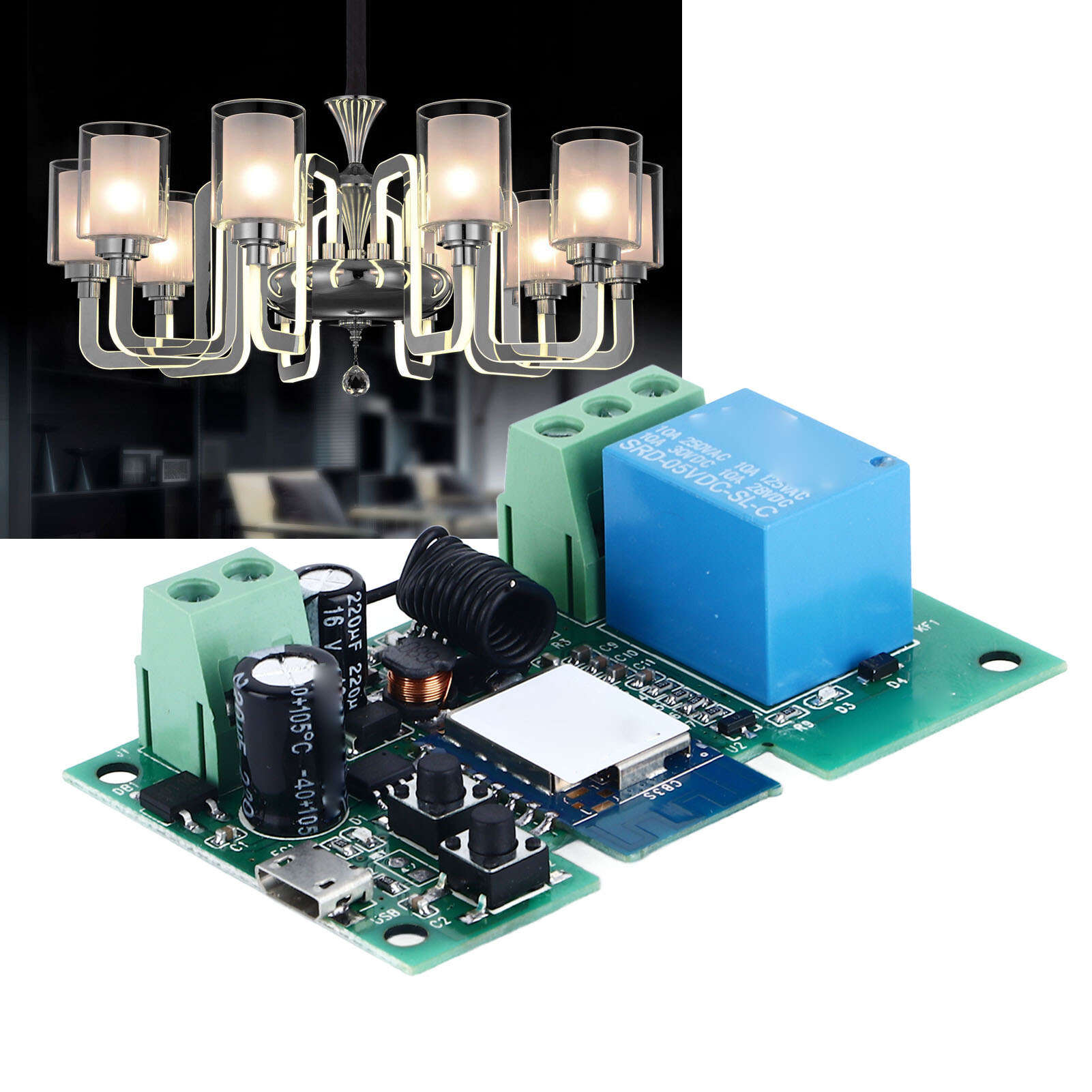 

WiFi Relay Module 2200W 2.4G Bluetooth Mobile Phone APP Remote Control Switch Relay Module 732V USB 5V Input