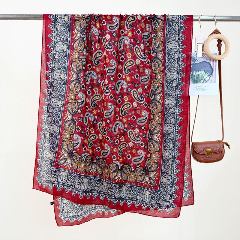 Ethnic Style Cashew Print Long Scarf for Women with High-end and Versatile Classic Pattern for Travel Sunscreen Shawl