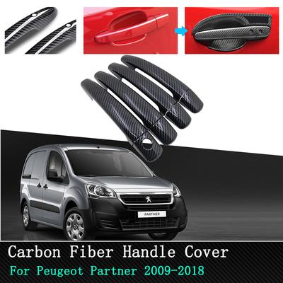 Car Exterior Door Handle Cover Black Carbon Fiber/Chrome for Peugeot Partner 2009 2010 2011 2012~2018 Door Handle Protection