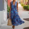 TK Summer V-neck Sleeveless Diagonal Button-up Vest Skirt Long Women's Vacation Casual Dress