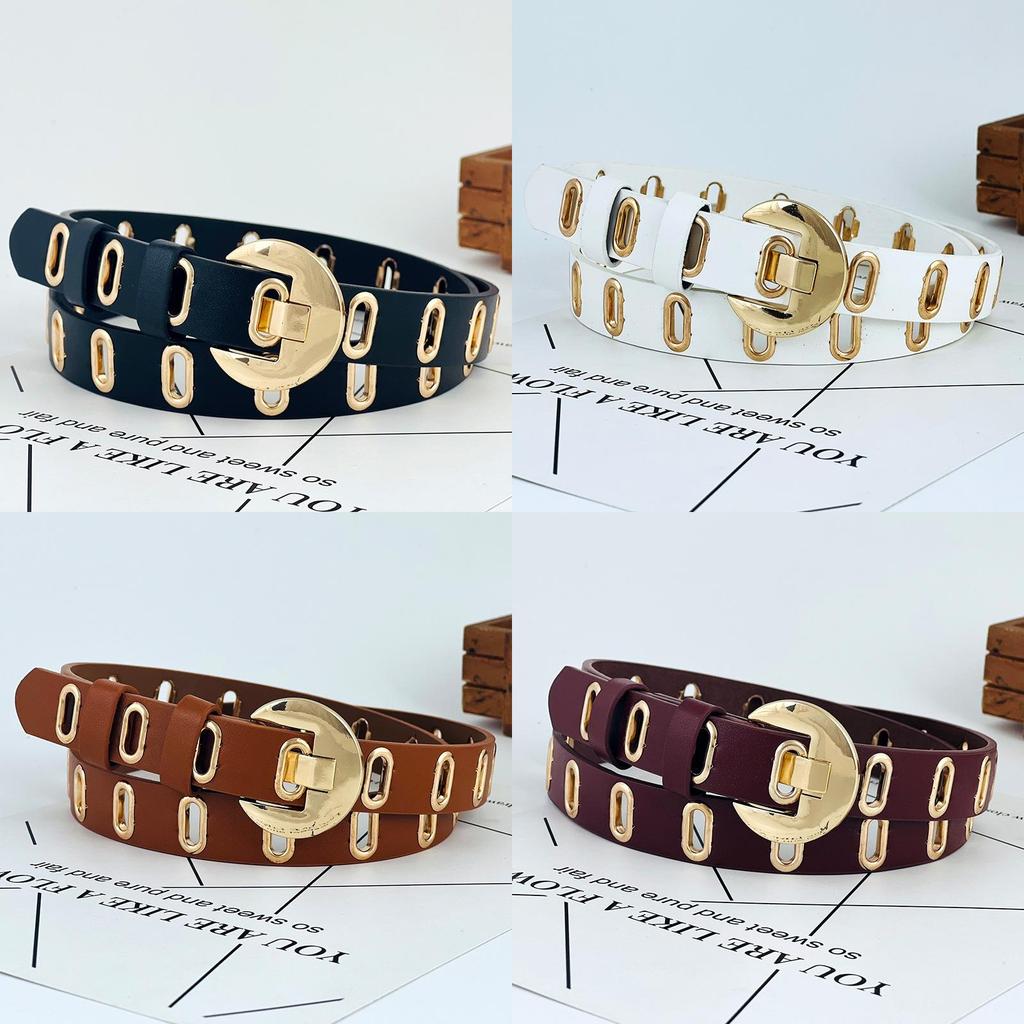 Pu Womens Leather Belt With Hollow Design And Alloy Closure For Casual Attire