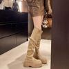 Knee Boots Khaki Maillard Boots Women's Small Suede Two Wear Folded Inner Heightening Platform Boots