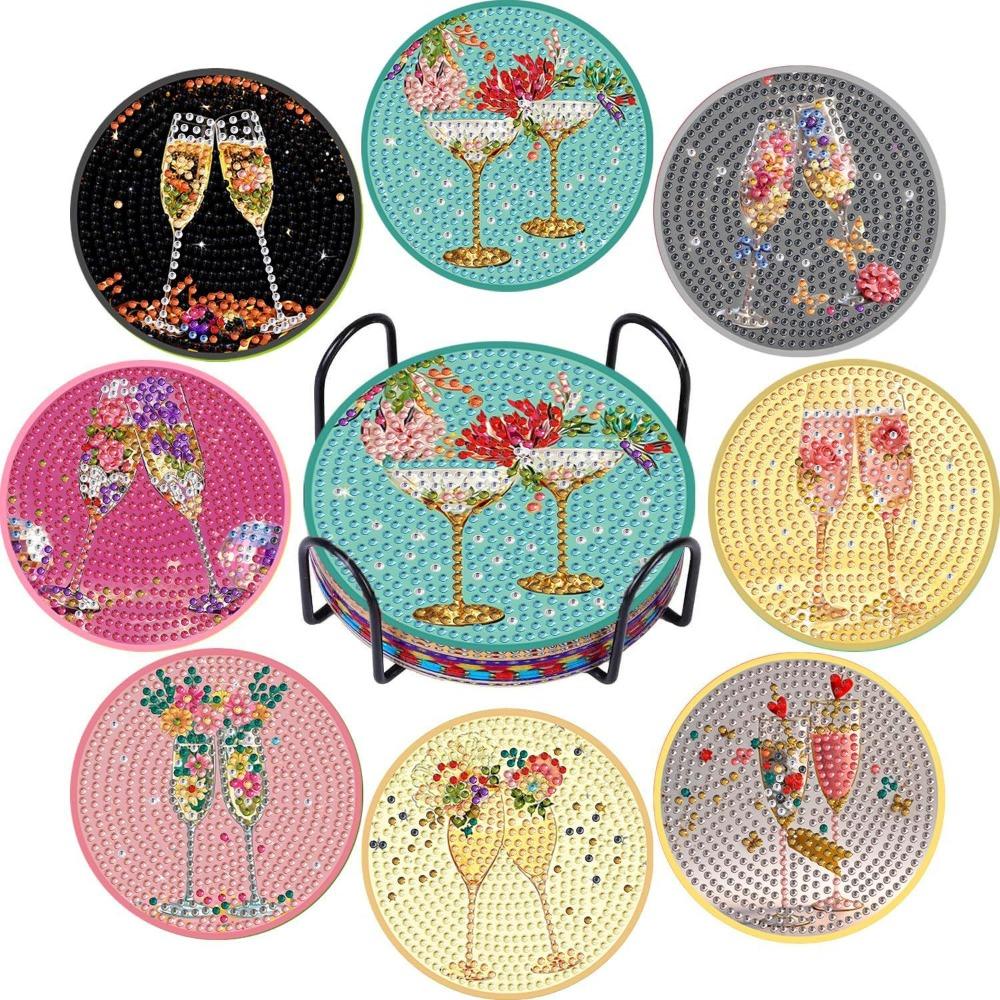 DIY Diamond Painting Point Diamond Coaster, Full Diamond Round Valentine's Day Thermal Insulation Mat, Diamond Painting Coaster