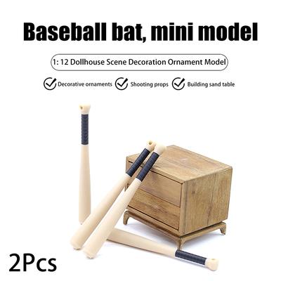 2 Stück 1/12 Puppenhaus Mini Baseballschläger Modell Puppenhaus Simulation Sportszene Dekoration Spielzeug Mikro Szene Bau Requisiten