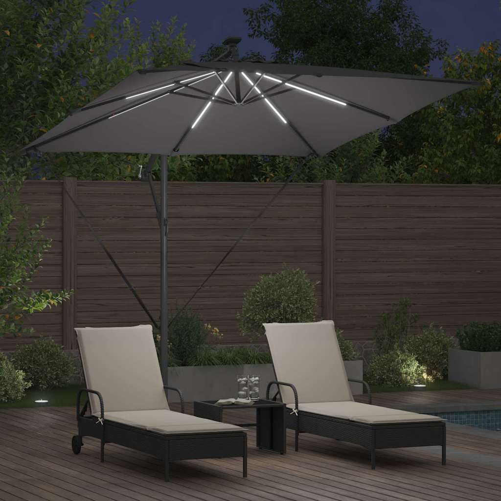 Cantilever Banana Sun Umbrella with LED Light Strips Anthracite 249 X 249 X 250 Cm
