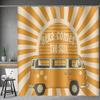Here Comes The Sun Douchegordijn 72x72 Inch Boho Vintage Bloemen Bus Retro Hippie Oranje Zon Zonneschijn Omkeerbaar voor Thuis