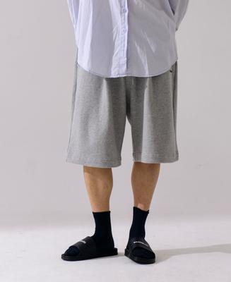 BAJOO BIJOO Logo One Tuck Wide Sweat Shorts [Grey]
