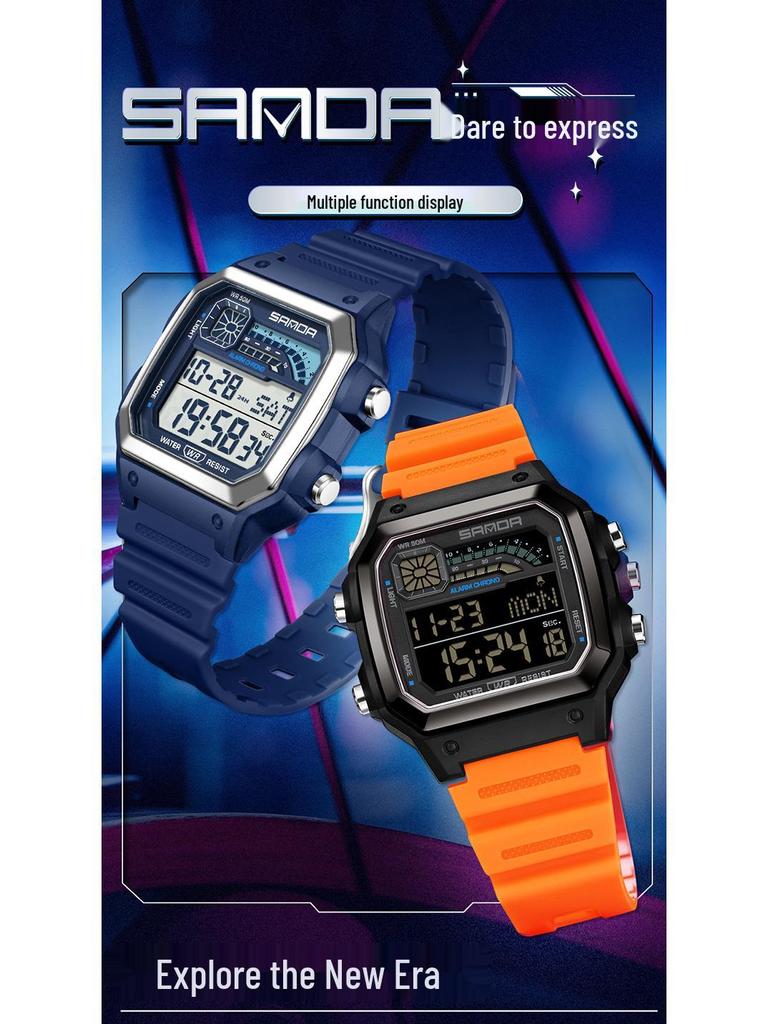 SANDA Square Multi-Function Digital Sports Watch: Waterproof, Luminous, Ideal for Students and Parties