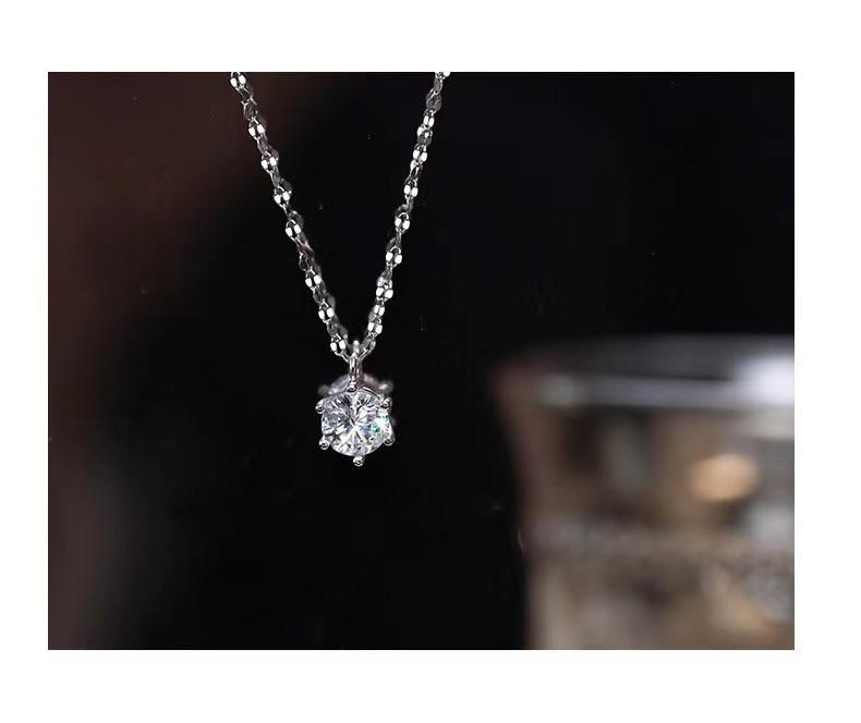 S925 Sterling Silver Necklace with Moissanite Six-Claw Pendant – Elegant, Versatile Light Luxury Clavicle Chain