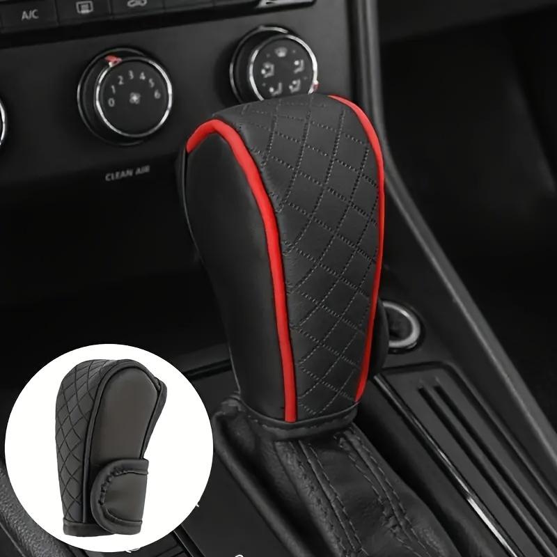 1pc Black PU Leather Gear Shift Knob Cover Non-Slip, Diamond Stitch Design,Comfortable Grip for Enhanced Driving Experience, Car Interior Accessory