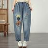 Taglie forti Vintage ricamo vita alta casual larghi Donna Primavera estate autunno jeans denim Pantaloni Harem