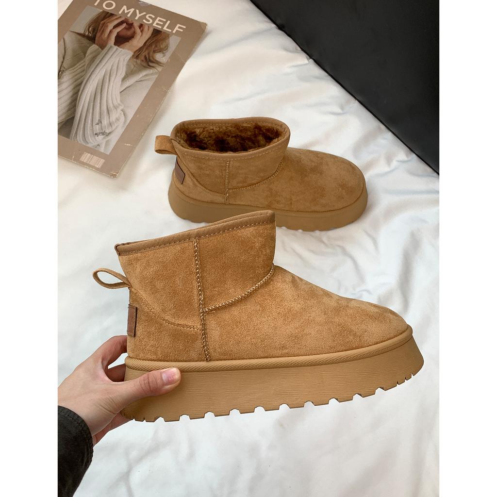 Thick-soled snow boots women's 2025 autumn and winter new fur integrated fleece thickened large cotton shoes Zhou Dongyu same short boots