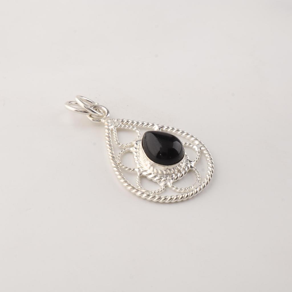 Black Tourmaline Gemstone 925 Sterling Silver Handcrafted Designer Pendant 1.40" For Birthday Gift PP-19-16