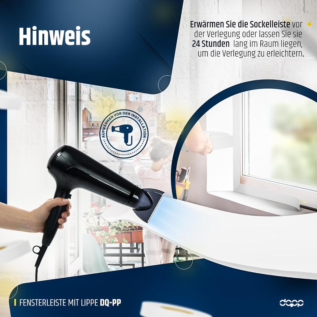 DQ-PP WINKELLEISTE - 150m Länge - 25x25mm - 1.5mm Stärke - Weiss - Fensterleisten Knickwinkel Eckleiste Abschlussleisten selbstklebend