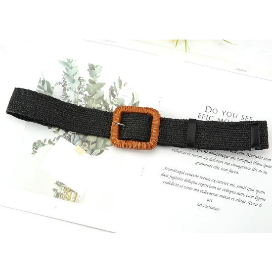 Pp Grass Woven Belt Women'S Retro Cotton And Linen Ethnic Style Dress Waist Seal Square Buckle Decorative Belt