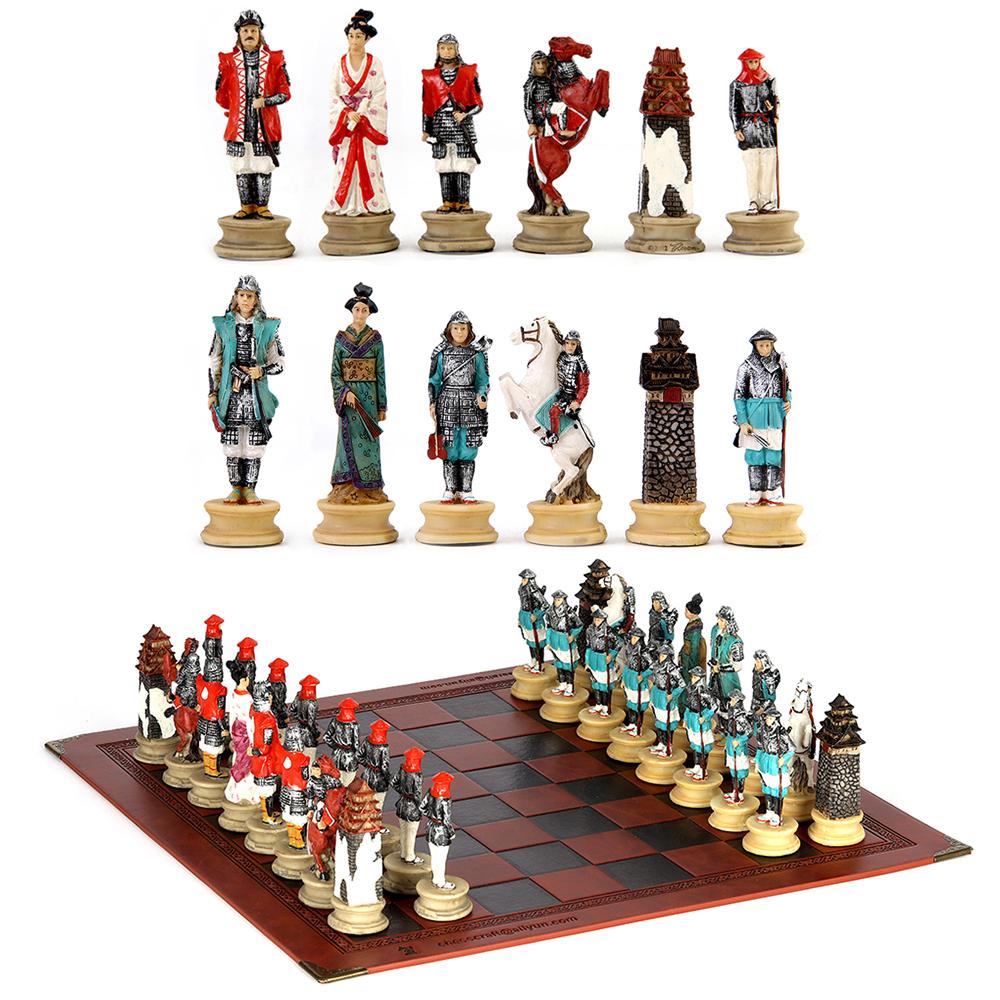 Role Theme Chess Set - Resin Material And Hand-Painted With Embossed Leather Chess Board - 32 Pieces - Ideal Gift Board Game