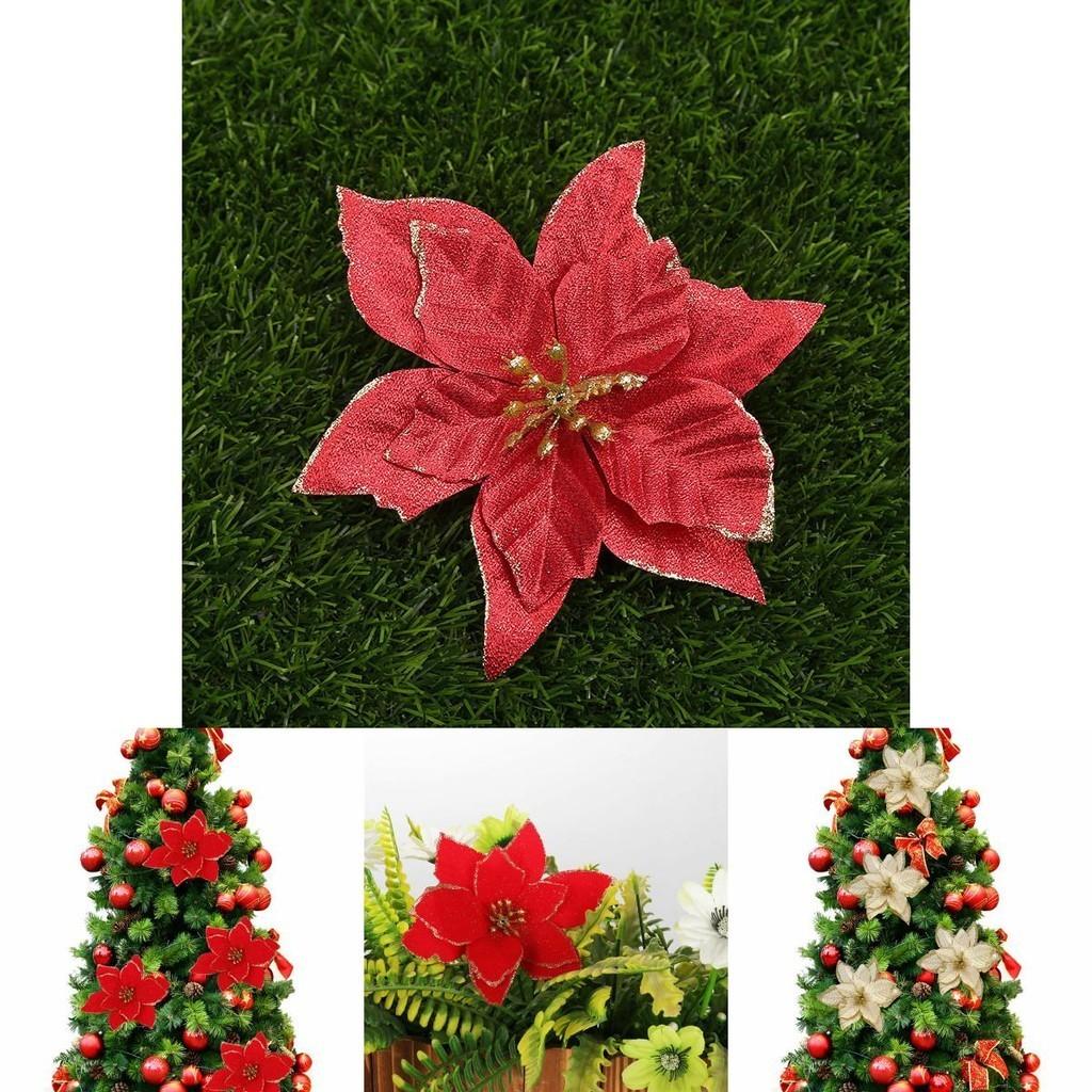 Vibrant 10x Christmas Large Poinsettia Glitter Flower Decorations For Holiday Cheer