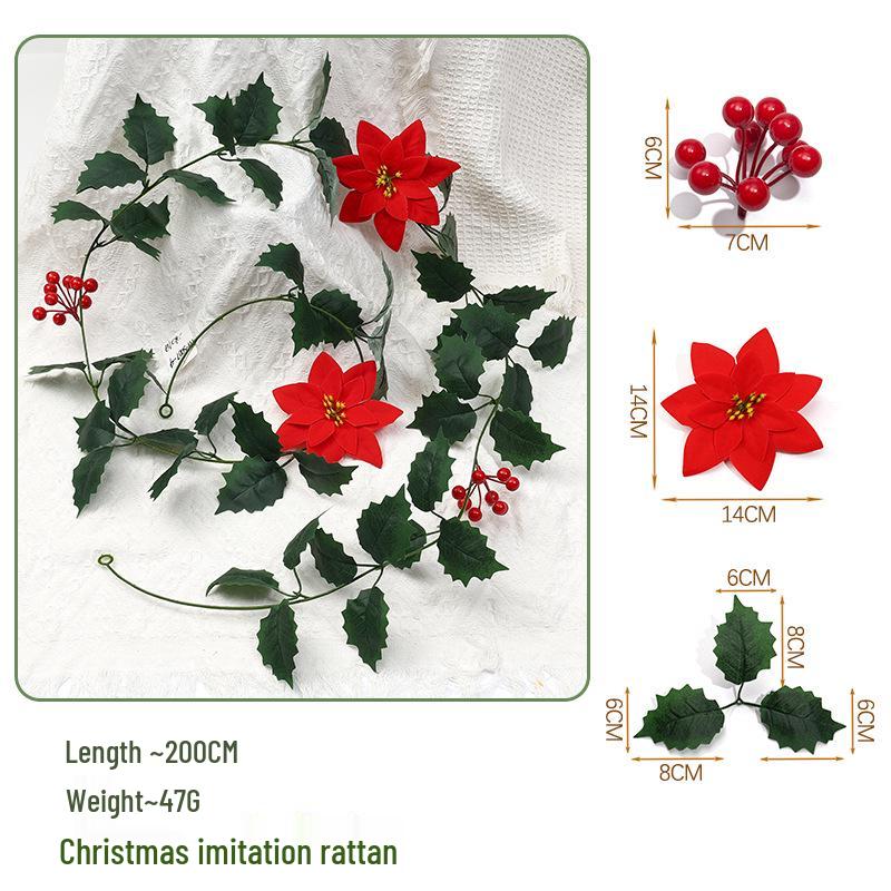 European & American Christmas Poinsettia and Holly Red Berry Vine Artificial Greenery for Home & Holiday Décor