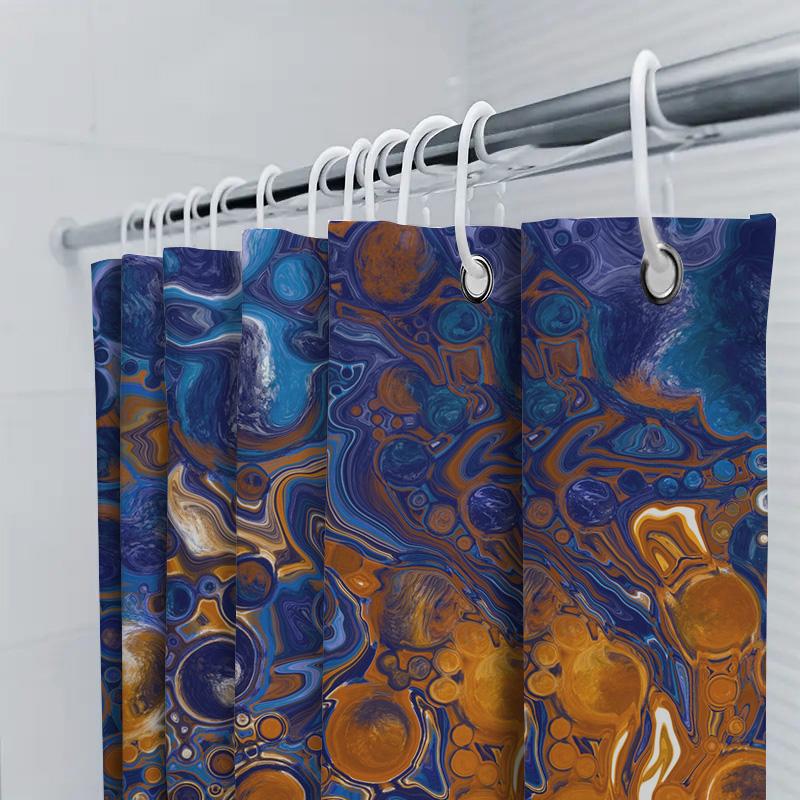 Luxurious Blue Orange Marble Pattern Bath Shower Curtain Waterproof Decorative Rug