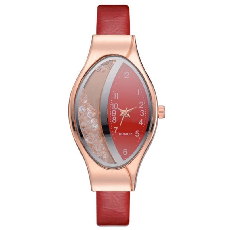 Fashionable Women's Rhinestone Leather Strap Watch with Flowing Sand Design