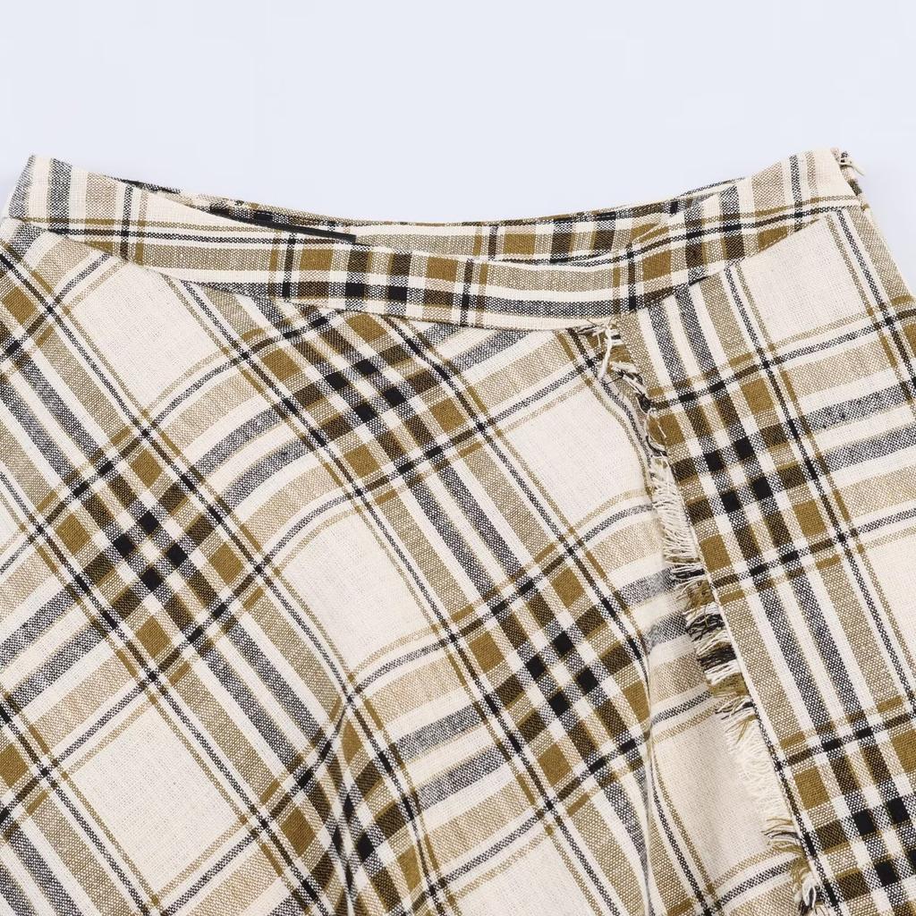 European and American Style, New Women's Clothing, Foreign Style, Versatile Asymmetrical Plaid Midi Skirt 7354100