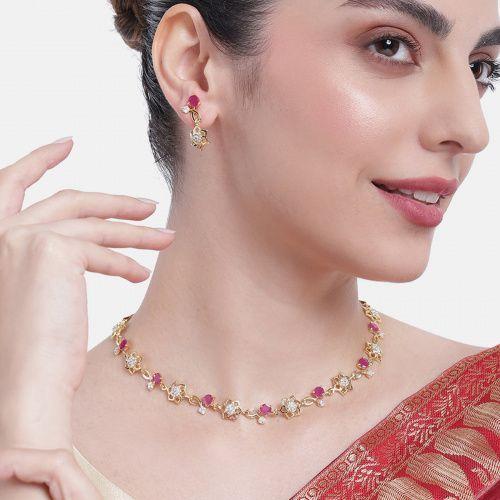 

Estele Gold Plated CZ Flower Designer Necklace Set for Women