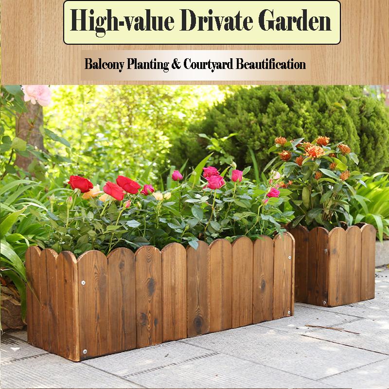 Anticorrosive Wooden Flower Box Rectangular Flower Pot Balcony Vegetable Pot Carbonized Solid Wood Planting Box Flower Groove