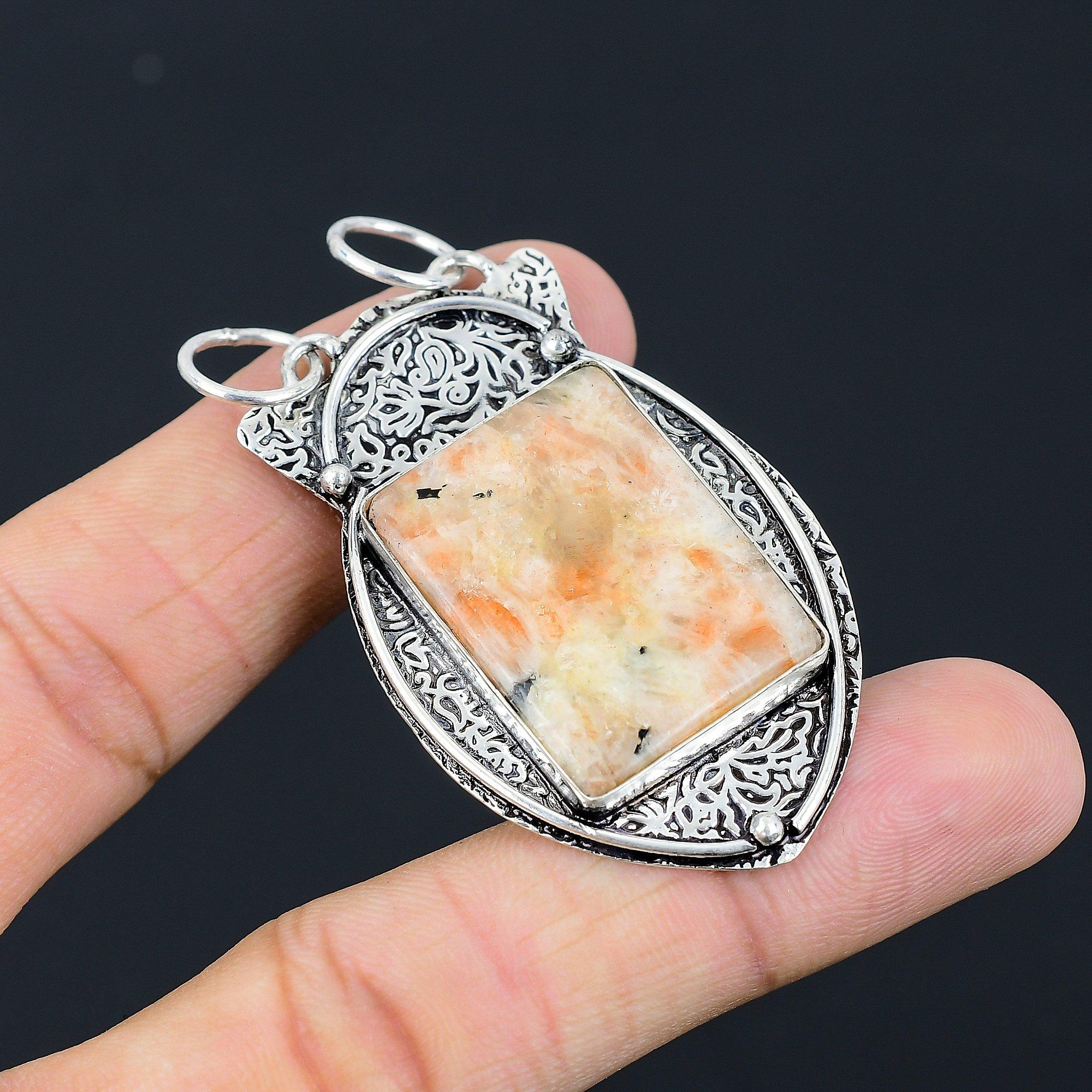 Daughters Day Sale Sunstone Gemstone 925 Sterling Silver Trendy Artisan Pendant