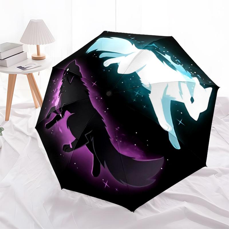 1pc Wolf Spirit Automatic Open/Close Umbrella 8-Rib Strong Frame, Portable Travel Umbrella for Women & Men, Birthday Gift Parties 038