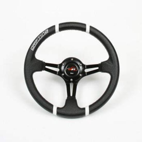 Deporacing Steering 32mm Deep White Drifting White Cross Faux Leather PVC Wheel, Cone, 70mm, & Stitch, (DD32PW)