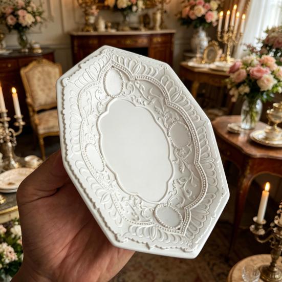 Embossed Jewelry Tray, Vintage Small Trinket Holder Dish for Rings, Necklaces, Bracelets, Keys, Decorative Dresser Storage Organizer Tray for Women,