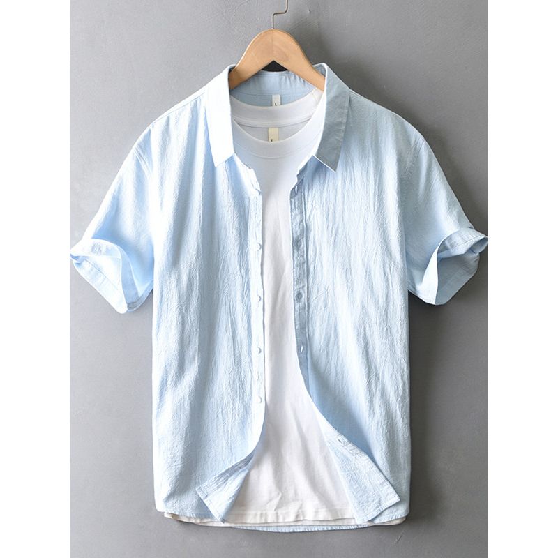Summer Japan fashion Retro Simple Cotton and Linen Short sleeve Shirts Men's Casual All-matching Top Half Sleeve Linen Shirt Thin