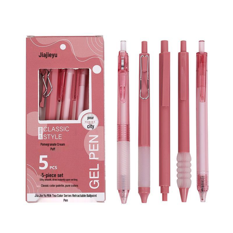 Milk Tea Color Quick-Dry Ballpoint Pen, 0.5mm Student-Friendly, High Capacity, Easy Click Design